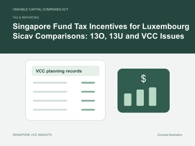 Tax & reporting illustration for Singapore Fund Tax Incentives for Luxembourg Sicav Comparisons: 13O, 13U and VCC Issues