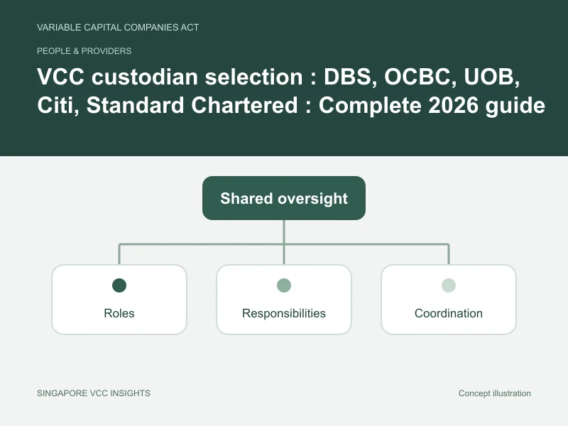 People & providers illustration for VCC custodian selection : DBS, OCBC, UOB, Citi, Standard Chartered
