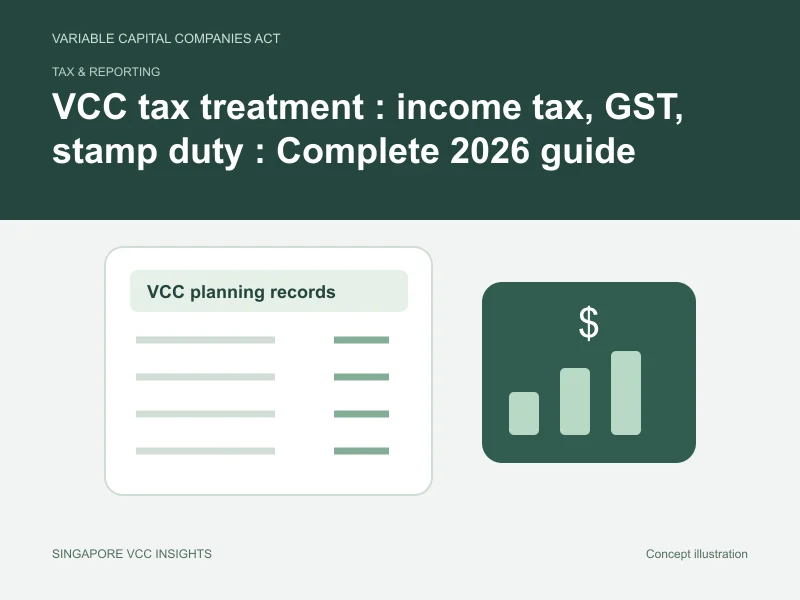 Tax & reporting illustration for VCC tax treatment : income tax, GST, stamp duty