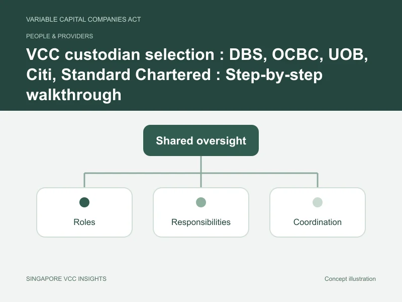 People & providers illustration for VCC custodian selection : DBS, OCBC, UOB, Citi, Standard Chartered
