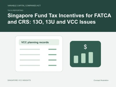 Tax & reporting illustration for Singapore Fund Tax Incentives for FATCA and CRS: 13O, 13U and VCC Issues