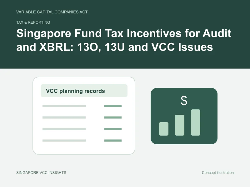 Tax & reporting illustration for Singapore Fund Tax Incentives for Audit and XBRL: 13O, 13U and VCC Issues