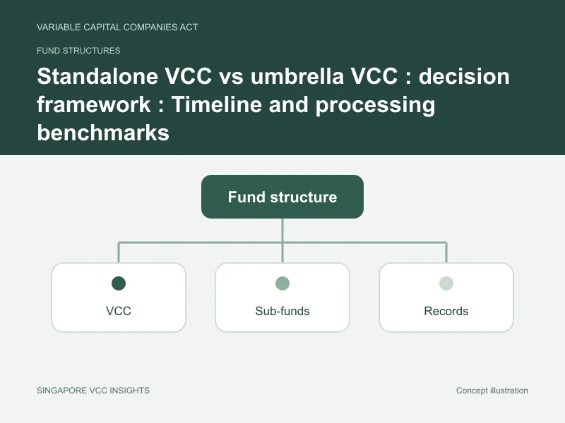 Fund structures illustration for Standalone VCC vs umbrella VCC : decision framework : Timeline and processing benchmarks