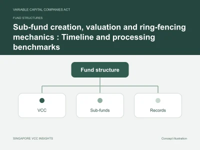 Fund structures illustration for Sub-fund creation, valuation and ring-fencing mechanics : Timeline and processing benchmarks
