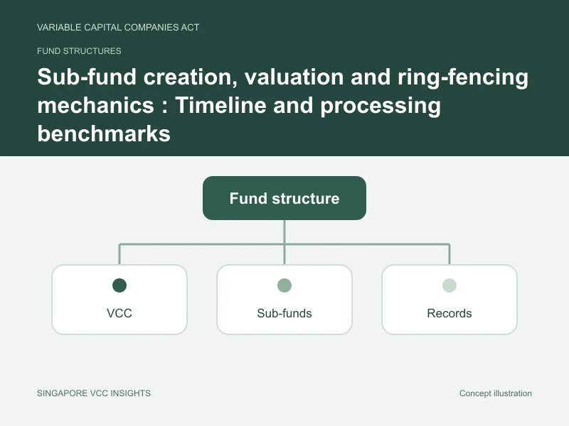 Fund structures illustration for Sub-fund creation, valuation and ring-fencing mechanics : Timeline and processing benchmarks