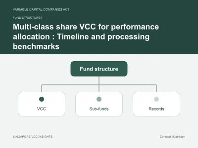 Fund structures illustration for Multi-class share VCC for performance allocation : Timeline and processing benchmarks