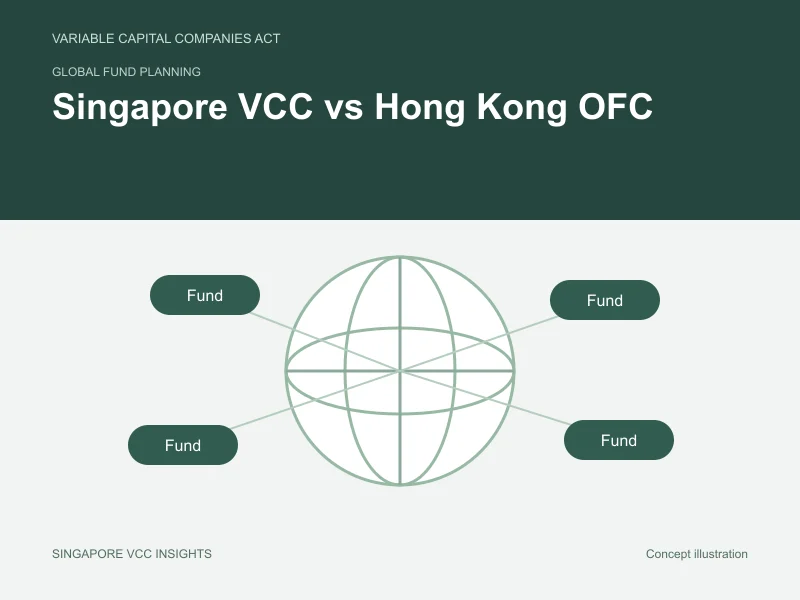 Global fund planning illustration for Singapore VCC vs Hong Kong OFC