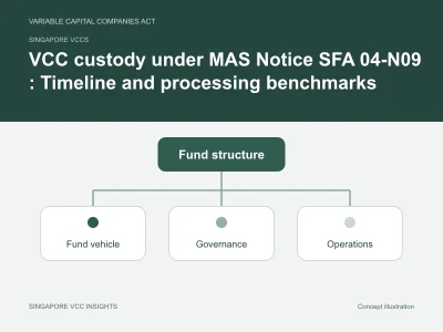 Singapore VCCs illustration for VCC custody under MAS Notice SFA 04-N09 : Timeline and processing benchmarks
