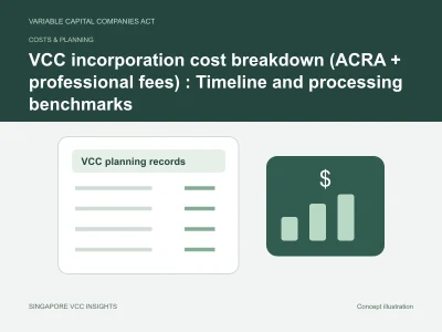 Costs & planning illustration for VCC incorporation cost breakdown (ACRA + professional fees) : Timeline and processing benchmarks