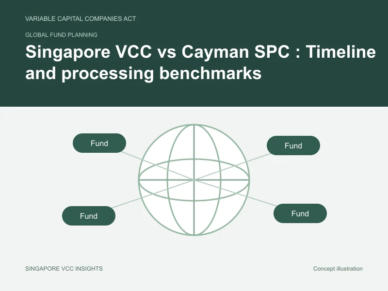 Global fund planning illustration for Singapore VCC vs Cayman SPC : Timeline and processing benchmarks