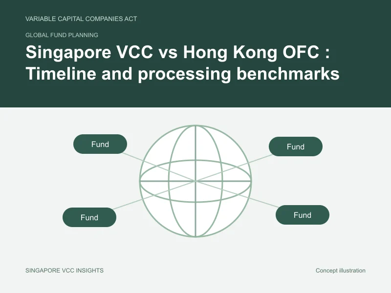 Global fund planning illustration for Singapore VCC vs Hong Kong OFC : Timeline and processing benchmarks