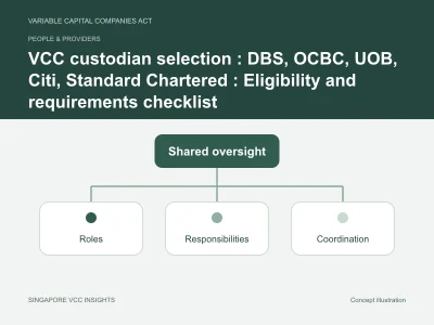 People & providers illustration for VCC custodian selection : DBS, OCBC, UOB, Citi, Standard Chartered