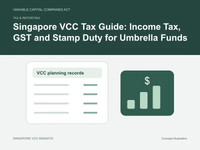 Tax & reporting illustration for Singapore VCC Tax Guide: Income Tax, GST and Stamp Duty for Umbrella Funds