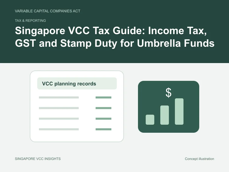 Tax & reporting illustration for Singapore VCC Tax Guide: Income Tax, GST and Stamp Duty for Umbrella Funds