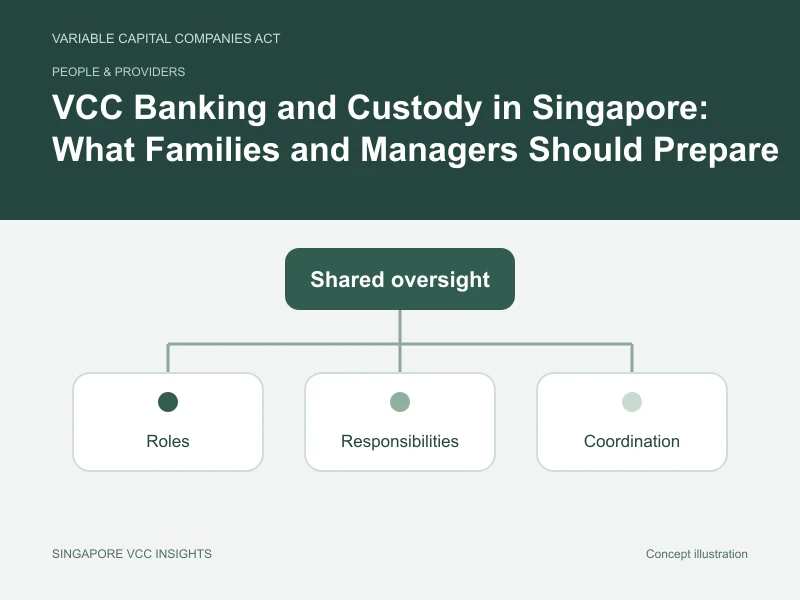 People & providers illustration for VCC Banking and Custody in Singapore: What Families and Managers Should Prepare