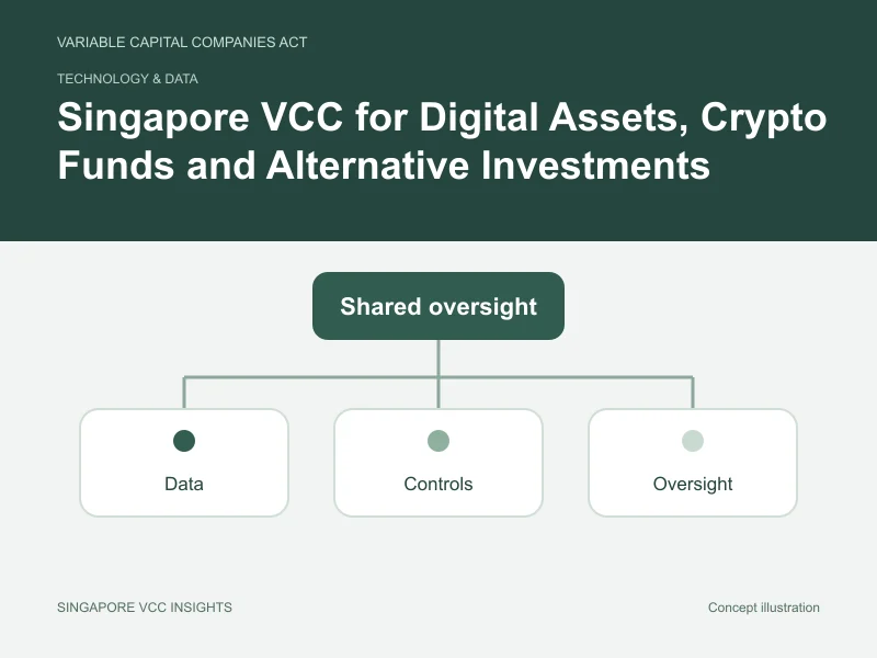 Technology & data illustration for Singapore VCC for Digital Assets, Crypto Funds and Alternative Investments